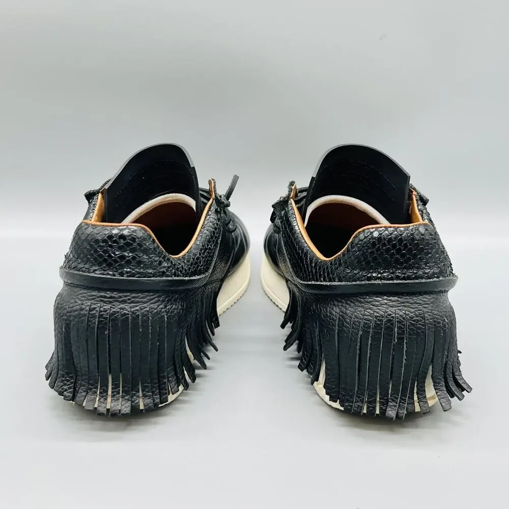 ESSEutESSE Shoes Women 7.5 Black Pebbled Leather Fringe Low Top Sneakers Comfort